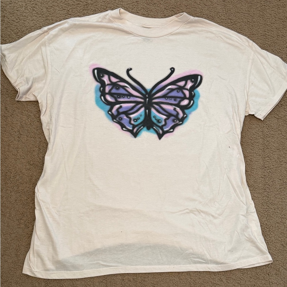 wild fable White Tee with Pastel Butterfly Graphic
